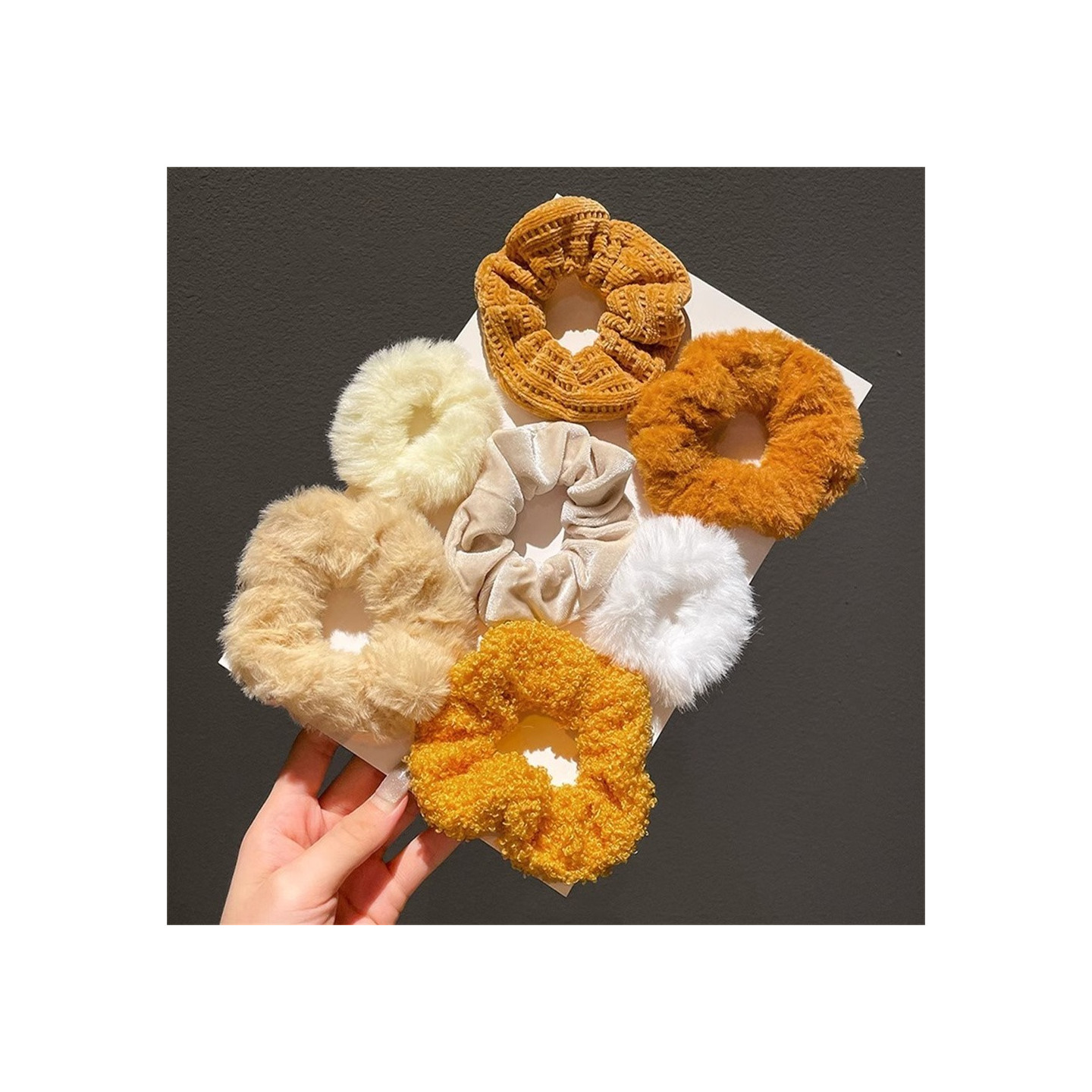 7 stk. plysj hårstrikker hårbånd stoff elastiske hårbånd hårtilbehør - Gul