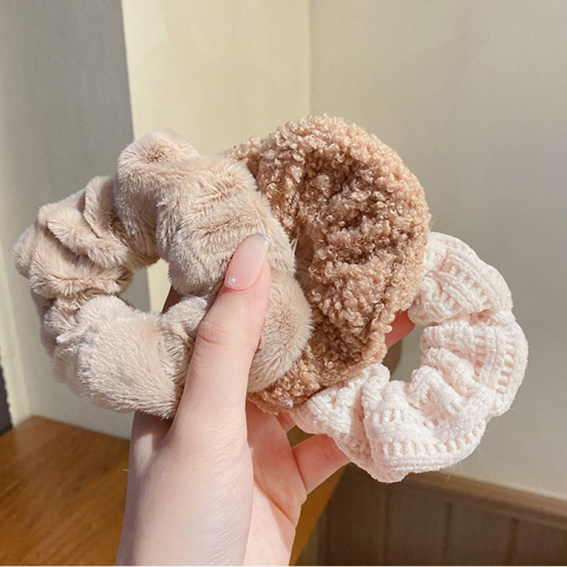 7pcs Plush Hair Ties Hair Bands Fabric Elastic Hair Bands Hair Accessory - Coffee