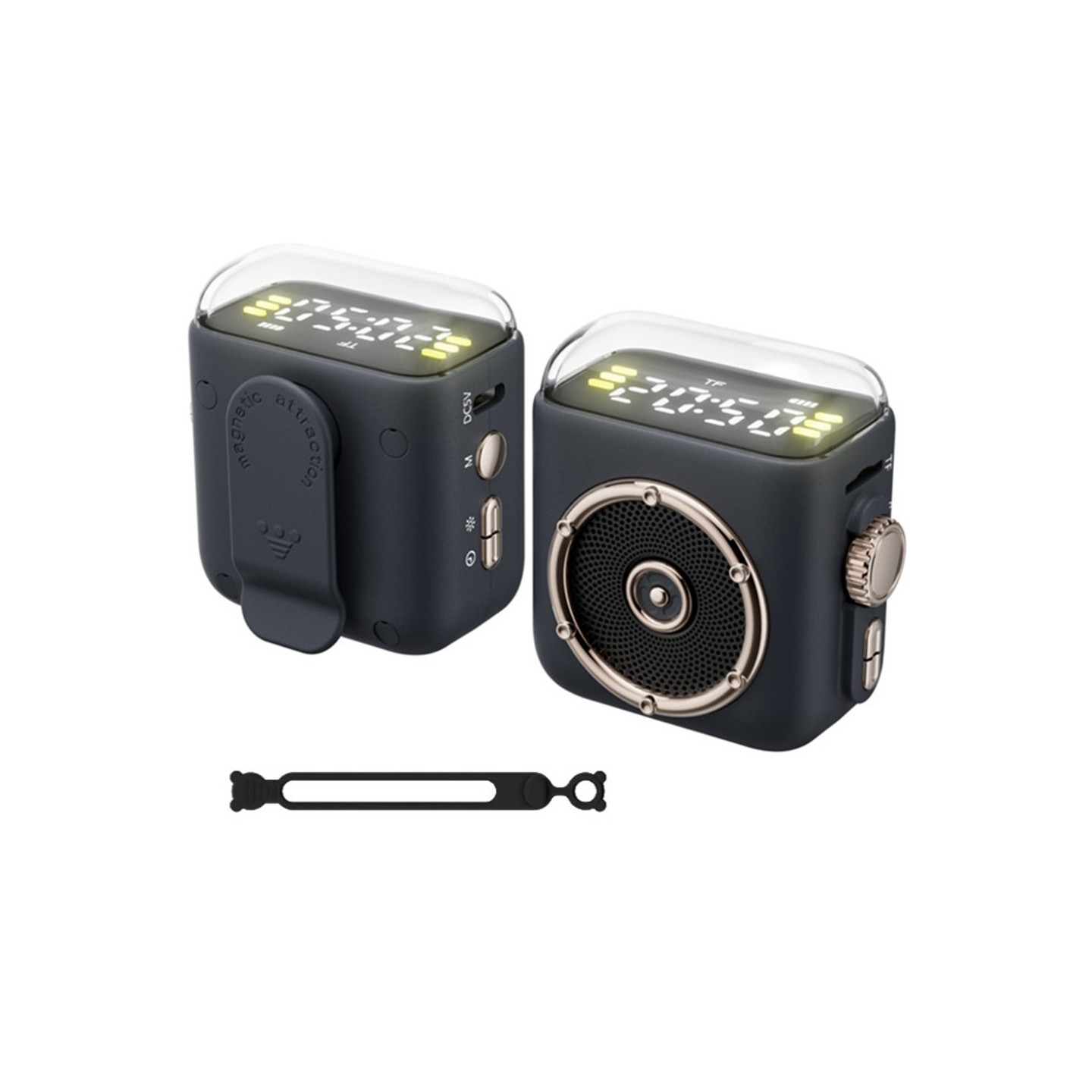 Magnetisk højttaler, natlys, ur, Bluetooth 5.3, lydenhed med bagklips