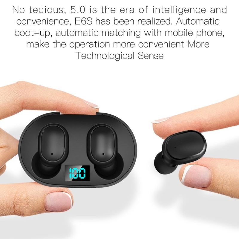 E6S Trådløse Hodetelefoner HiFi Lyd Stereo Bluetooth In-Ear - Svart