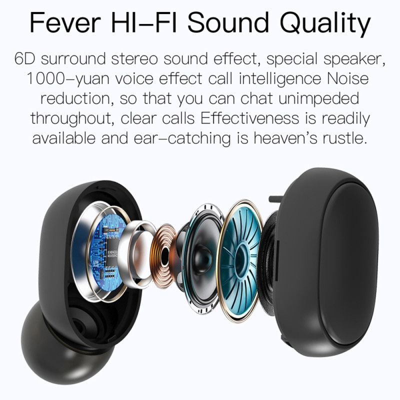 E6S Trådløse Hovedtelefoner HiFi Lyd Stereo Bluetooth In-Ear - Sort