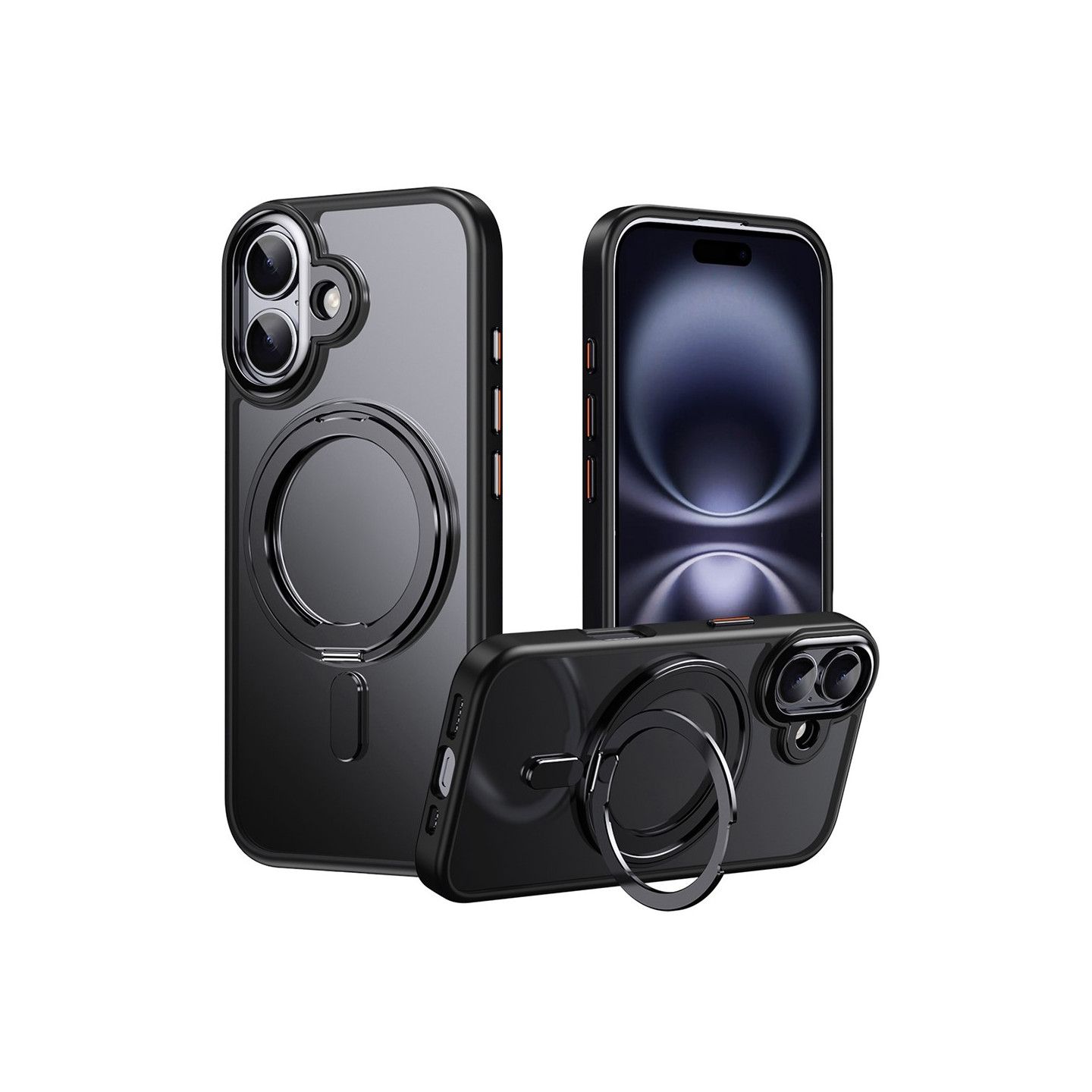 Cover til iPhone 17 kompatibelt med MagSafe TPU akryl metal kickstand mat telefonskal sort