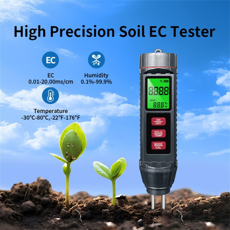 Soil EC Conductivity 3 in 1 Digital Meter Temperature Humidity Detector