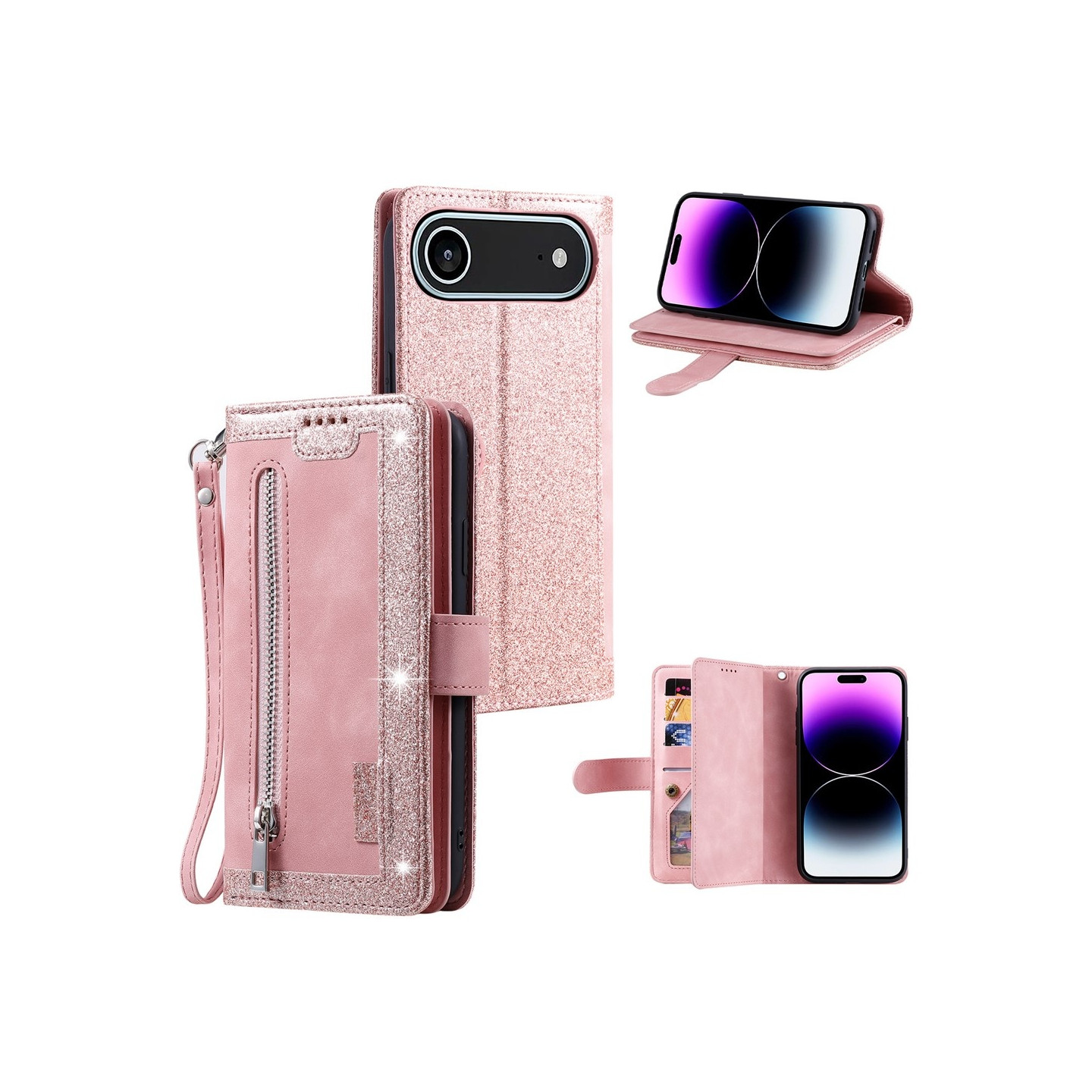 For iPhone Air Case Zipper Pocket PU Leather Phone Cover with 9 Card Slots