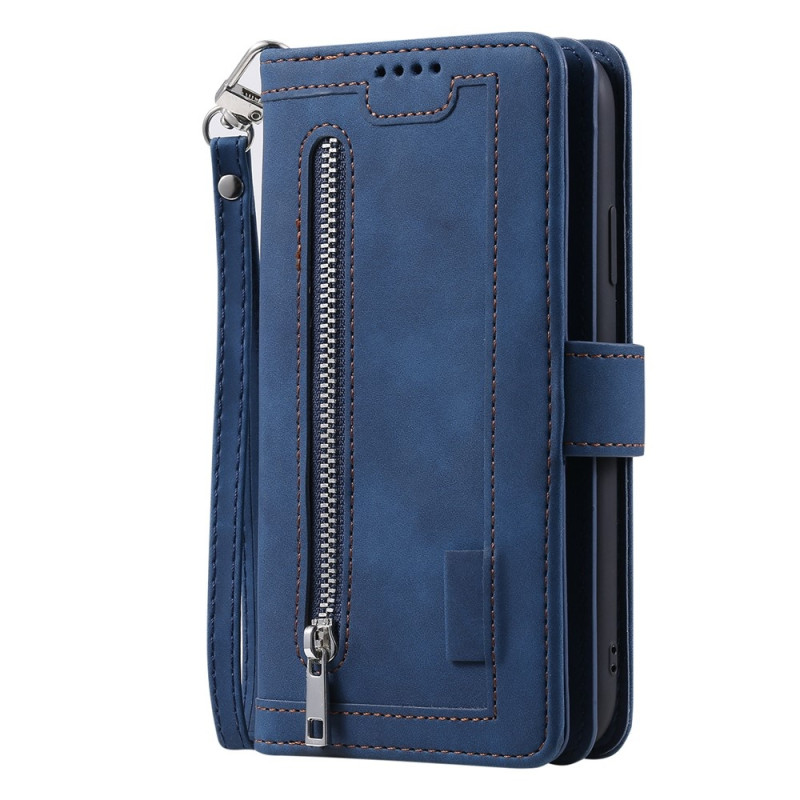 For iPhone Air Case Zipper Pocket PU Leather Phone Cover with 9 Card Slots