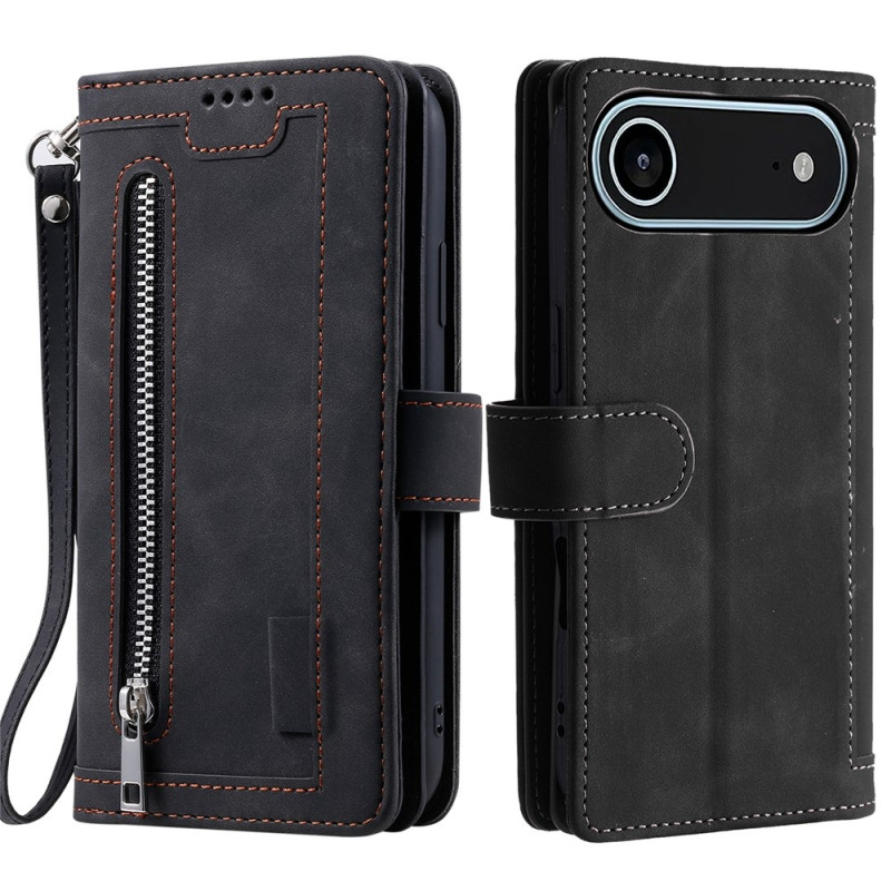 For iPhone Air Case Zipper Pocket PU Leather Phone Cover with 9 Card Slots