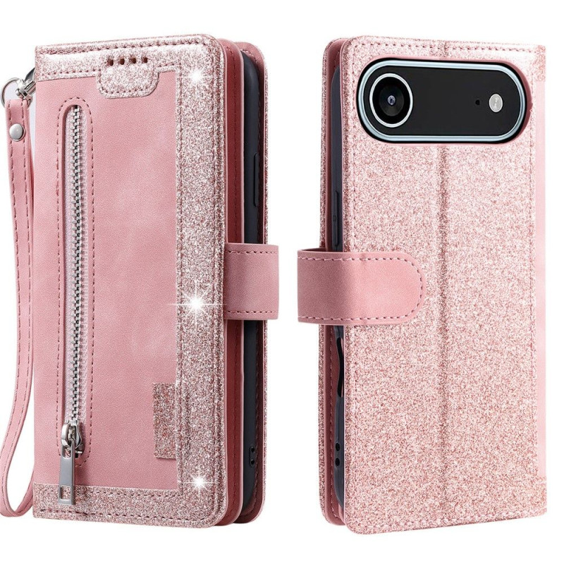 For iPhone Air Case Zipper Pocket PU Leather Phone Cover with 9 Card Slots