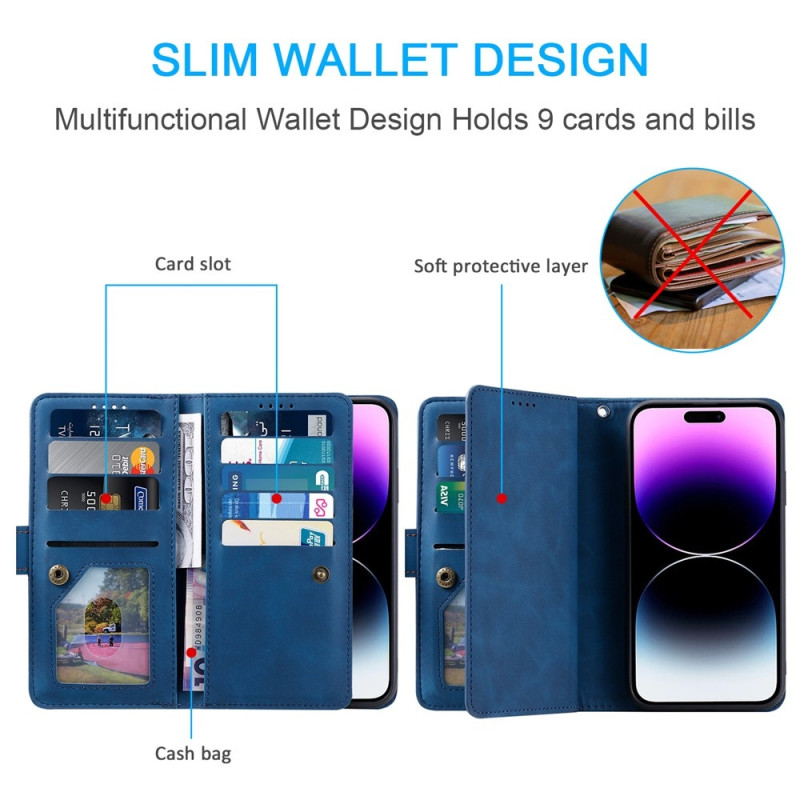 For iPhone Air Case Zipper Pocket PU Leather Phone Cover with 9 Card Slots