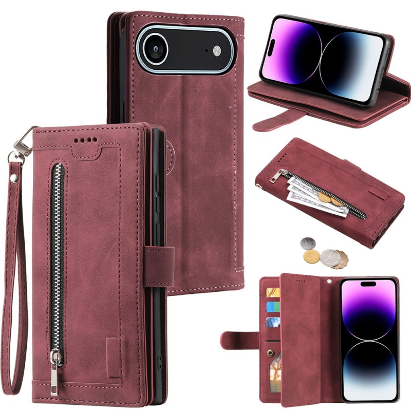 For iPhone Air Case Zipper Pocket PU Leather Phone Cover with 9 Card Slots