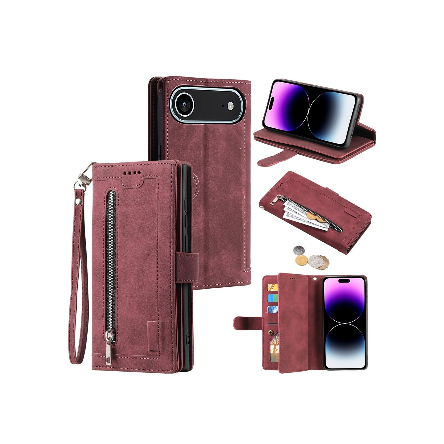 Til iPhone Air Deksel med glidelås og 9 kortspor