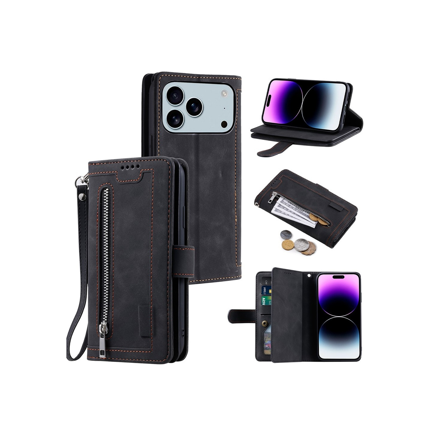 Til iPhone 17 Pro Max Etui med Lynlåslomme og 9 Kortlommer