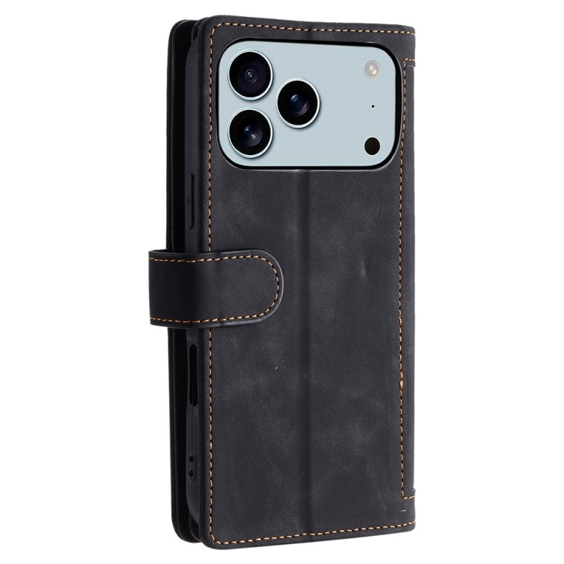 For iPhone 17 Pro Max Case Zipper Pocket PU Leather Phone Cover with 9 Card Slots