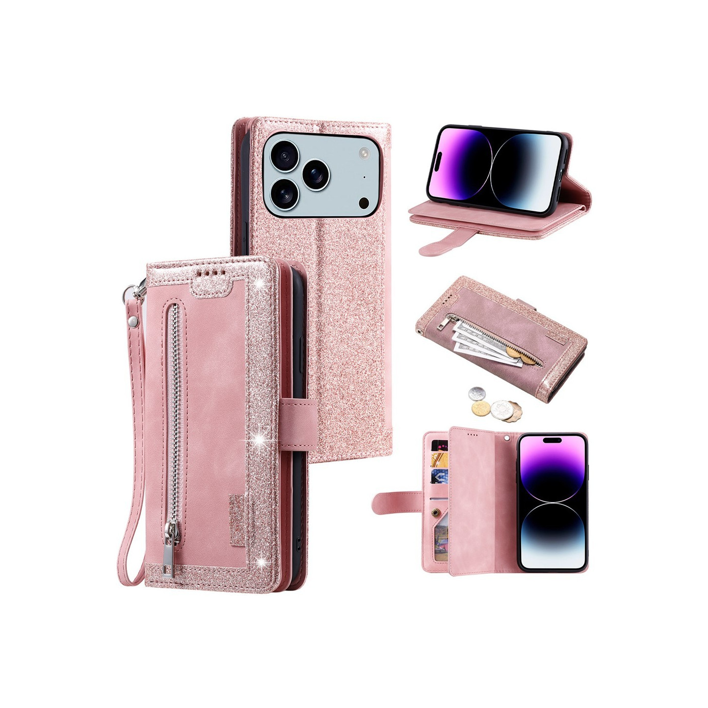 Til iPhone 17 Pro Max Deksel med glidelås og 9 kortspor