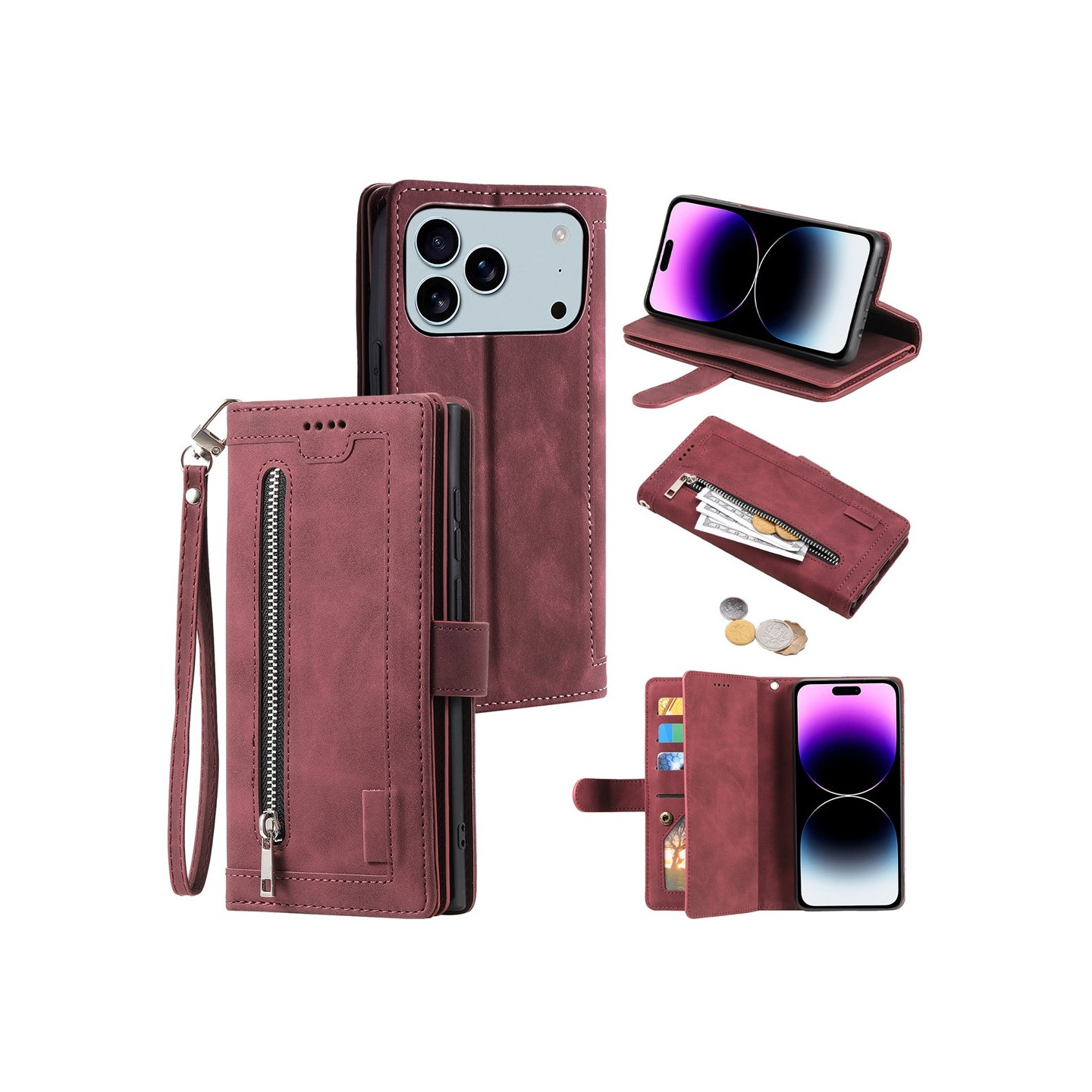 iPhone 17 Pro Max Kuori Vetoketjutaskulla ja 9 Korttipaikalla