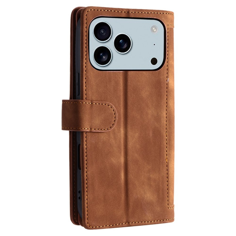 For iPhone 17 Pro Max Case Zipper Pocket PU Leather Phone Cover with 9 Card Slots