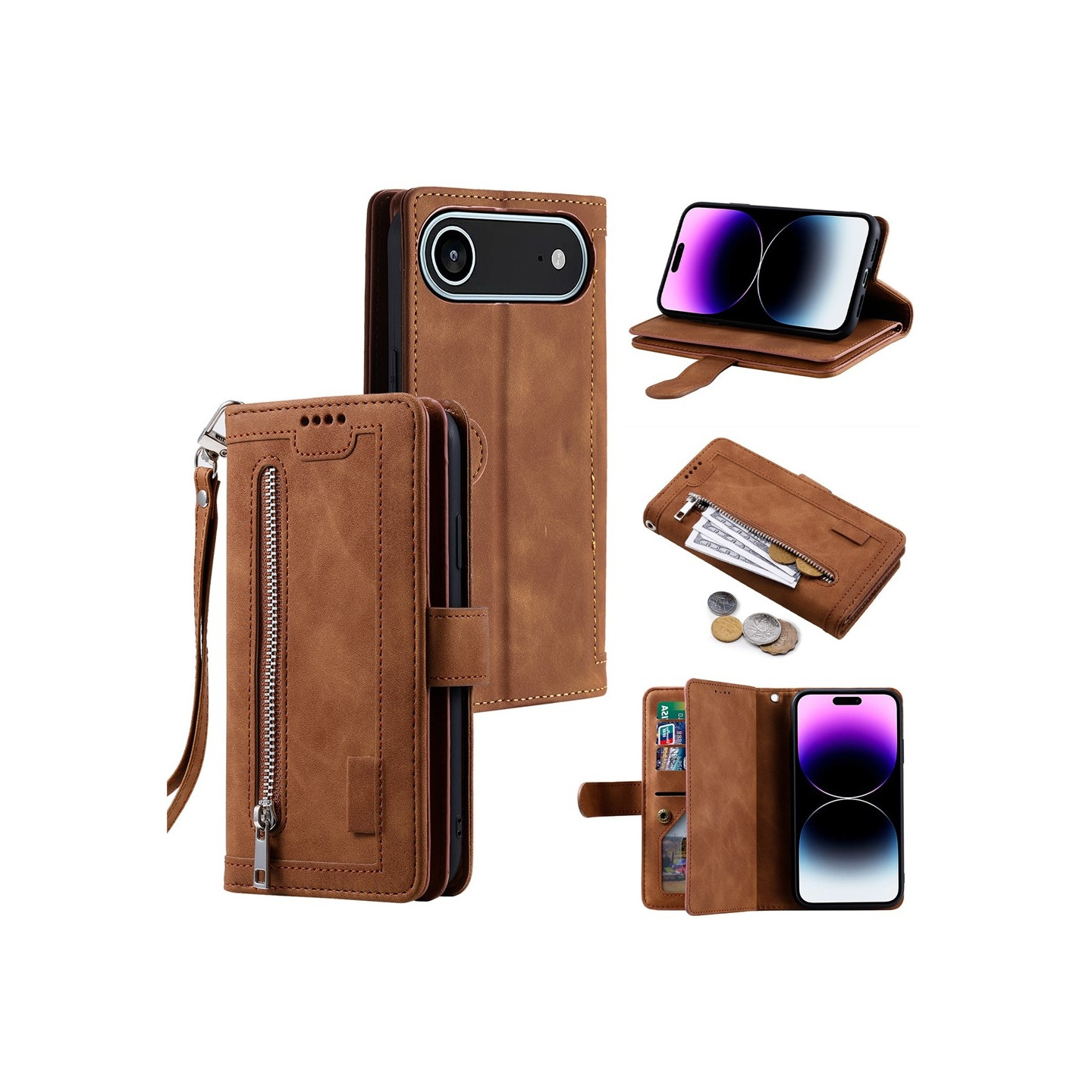 Til iPhone Air Deksel med glidelås og 9 kortspor