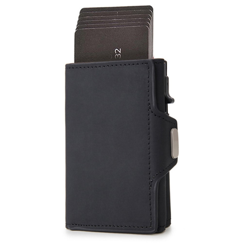 RFID Blocking ID Card Case Credit Card Holder Aluminum Alloy + PU Leather