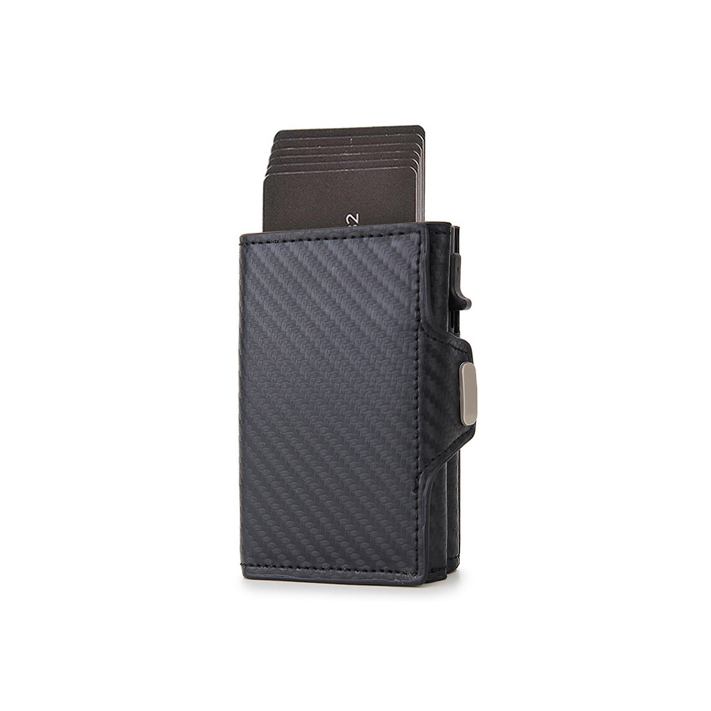 RFID Blocking ID Card Case Credit Card Holder Aluminum Alloy + PU Leather - Carbon Fiber