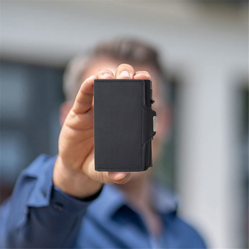 RFID-blokerende ID-kortetui kreditkortholder aluminiumslegering + PU-læder - Carbon Fiber