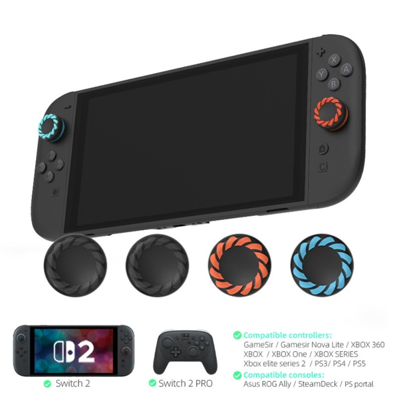 Yhteensopiva Nintendo Switch 2:n kanssa, 4 kpl Joy-Con -peukalokahvat - musta+oranssi+sininen