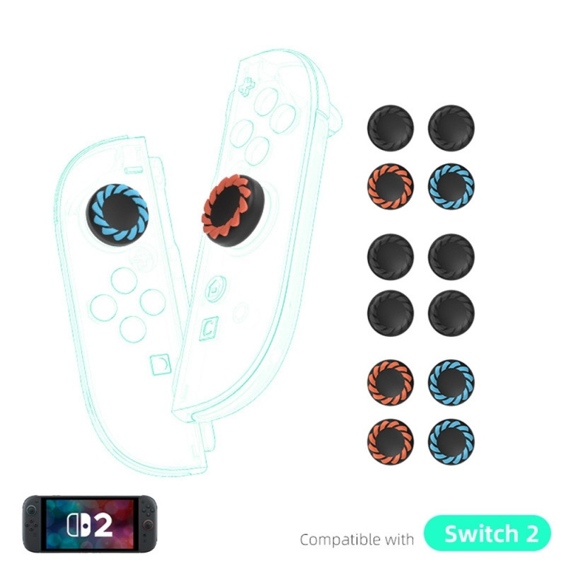 Yhteensopiva Nintendo Switch 2:n kanssa, 4 kpl Joy-Con -peukalokahvat - musta+oranssi+sininen