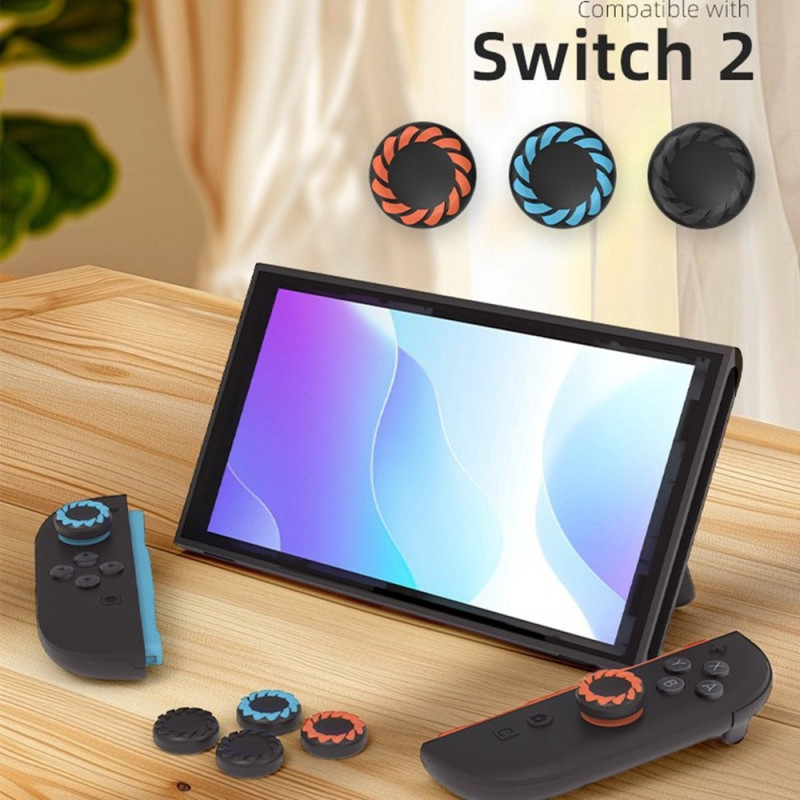 Compatible with Nintendo Switch 2 4 pcs Joy-Con thumb grips - black+orange+blue