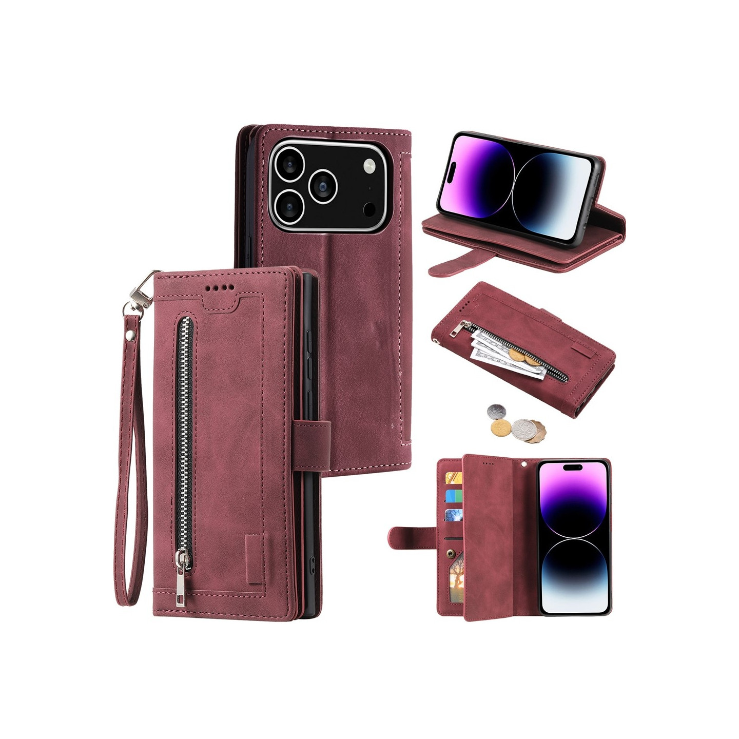 Til iPhone 17 Pro  Etui med Lynlåslomme og 9 Kortlommer