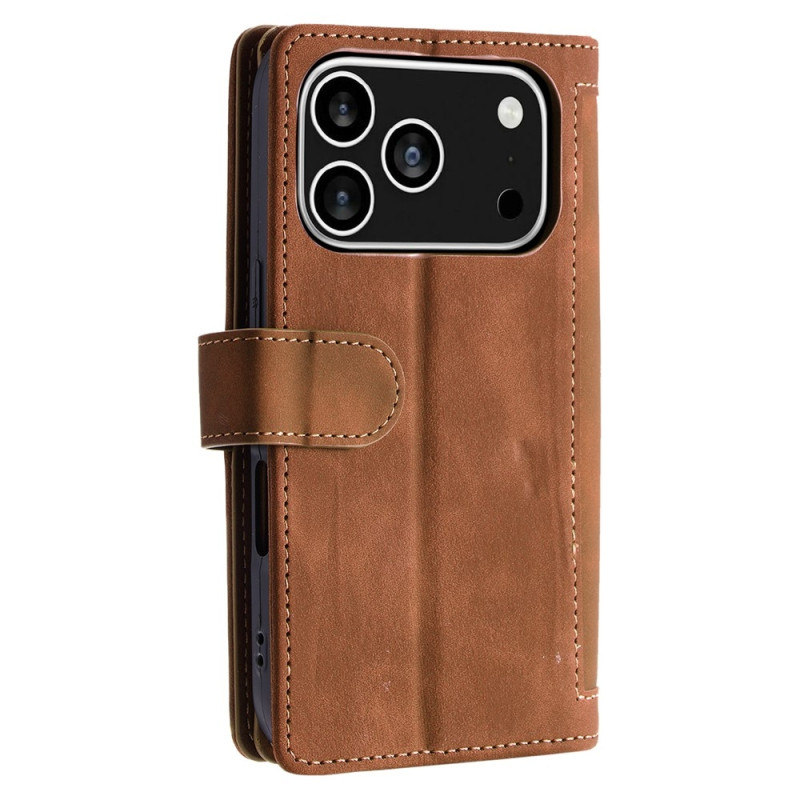 For iPhone 17 Pro Case Zipper Pocket PU Leather Phone Cover with 9 Card Slots