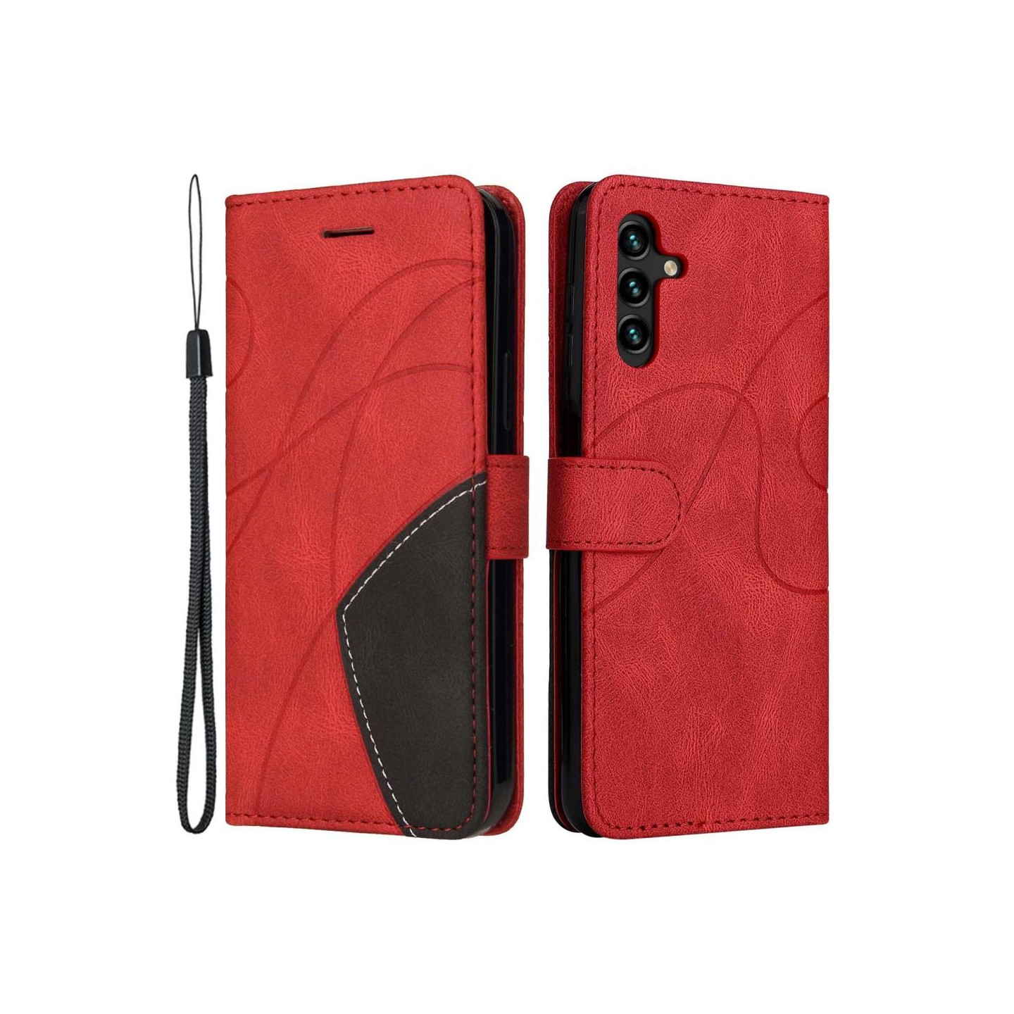 For Samsung Galaxy A14 5G KT Series - 1 Wallet Phone Case - Red/Black