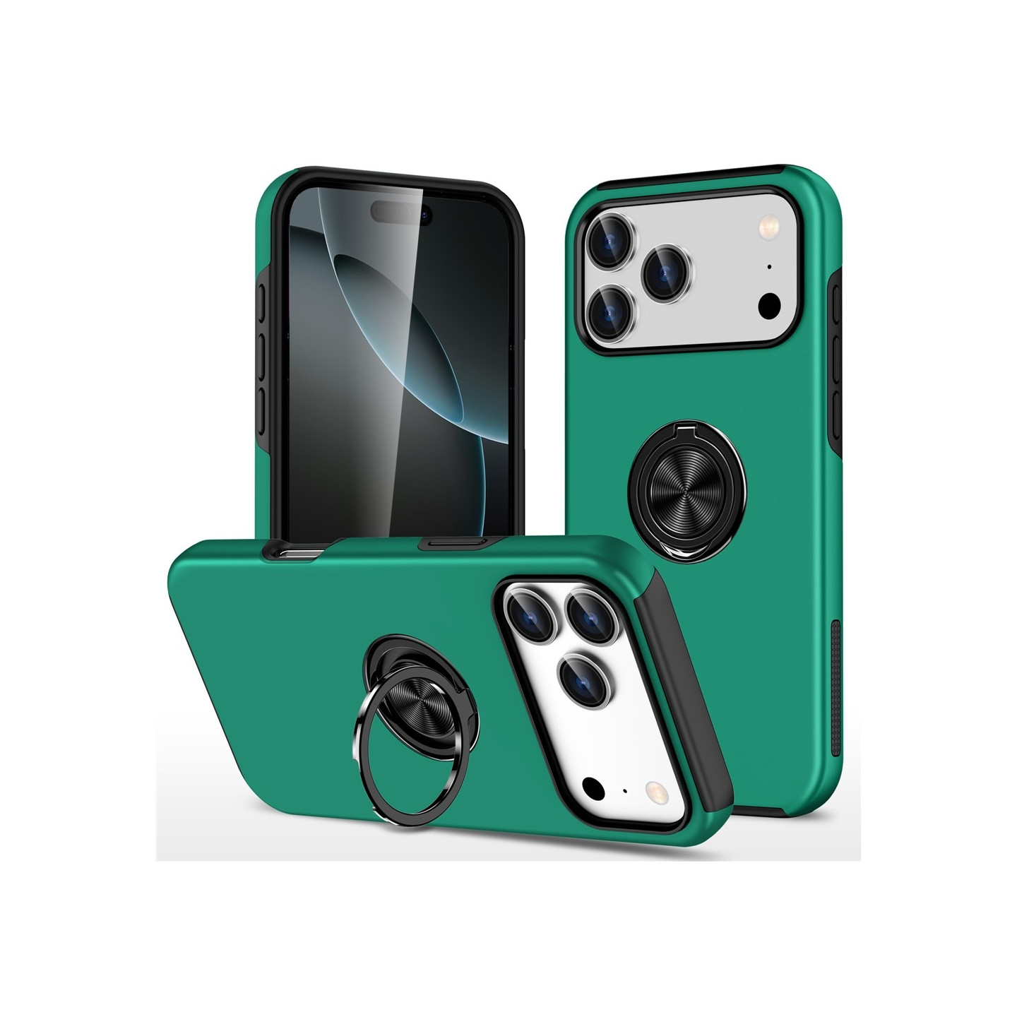 For iPhone 17 Pro Finger Ring Kickstand Hybrid Case