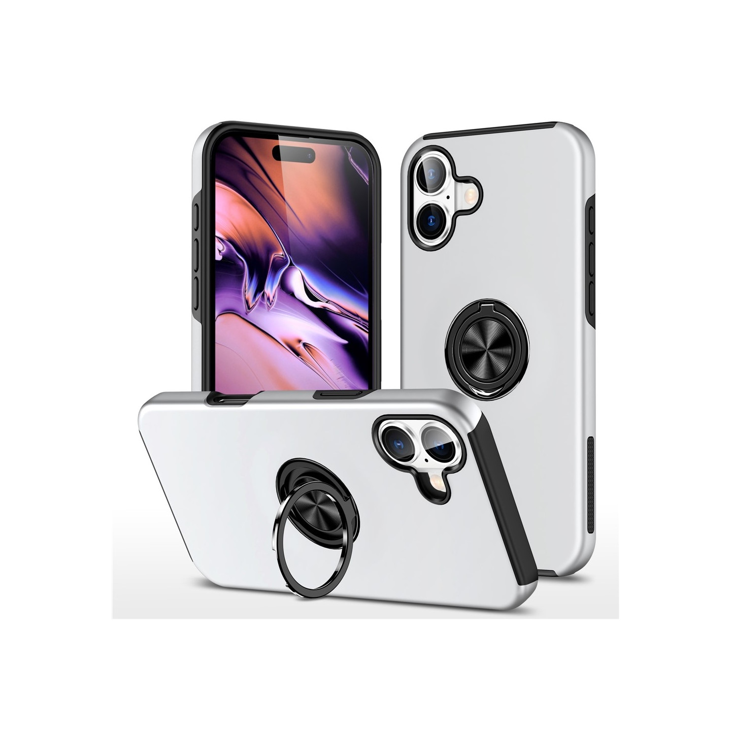 For iPhone 17 Finger Ring Kickstand Hybrid Case