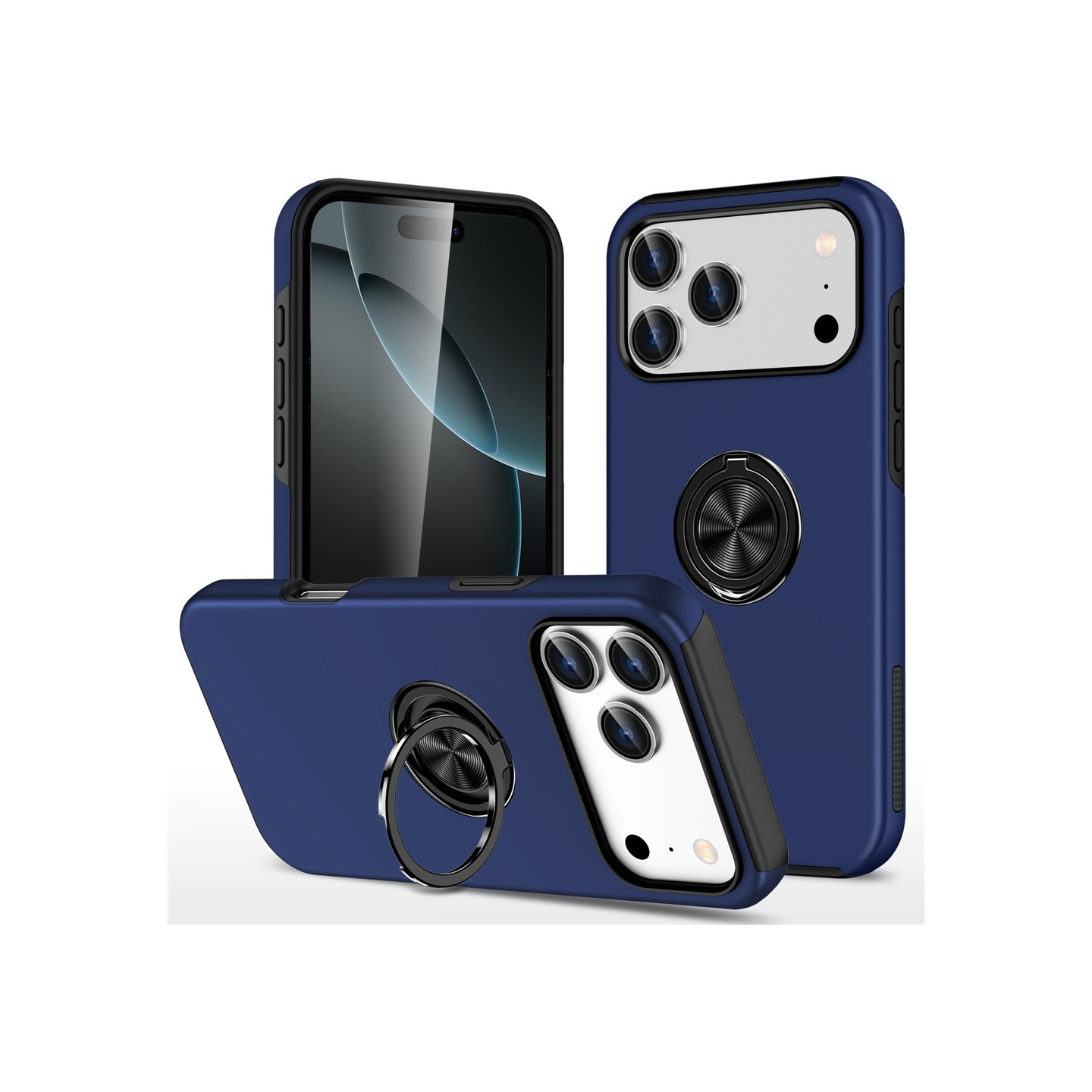 For iPhone 17 Pro Finger Ring Kickstand Hybrid Case