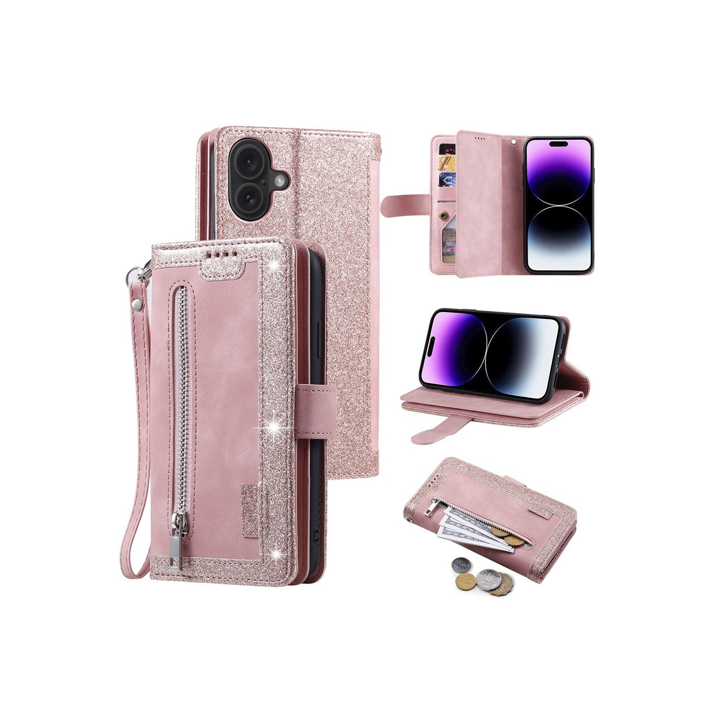 Til iPhone 17 Etui med Lynlåslomme og 9 Kortlommer