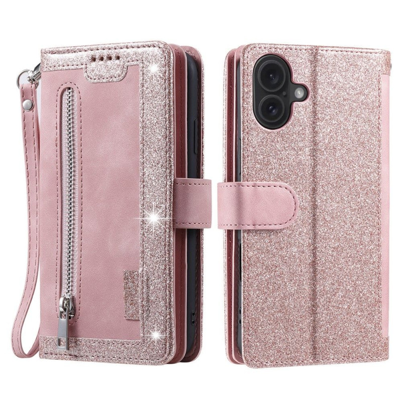 For iPhone 17 Case Zipper Pocket PU Leather Phone Cover with 9 Card Slots