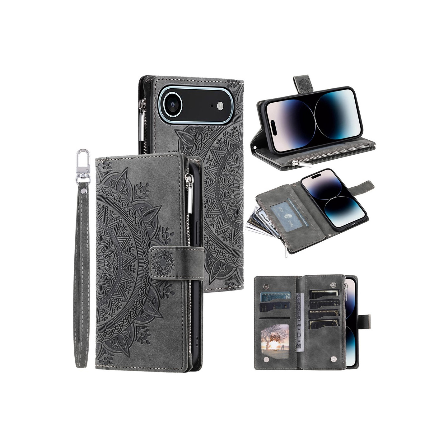 Wallet case compatible with iPhone Air case cover mandala floral pattern