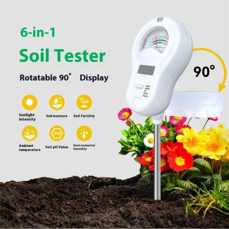 6 in 1 soil meter light moisture pH fertility temperature humidity measuring tool