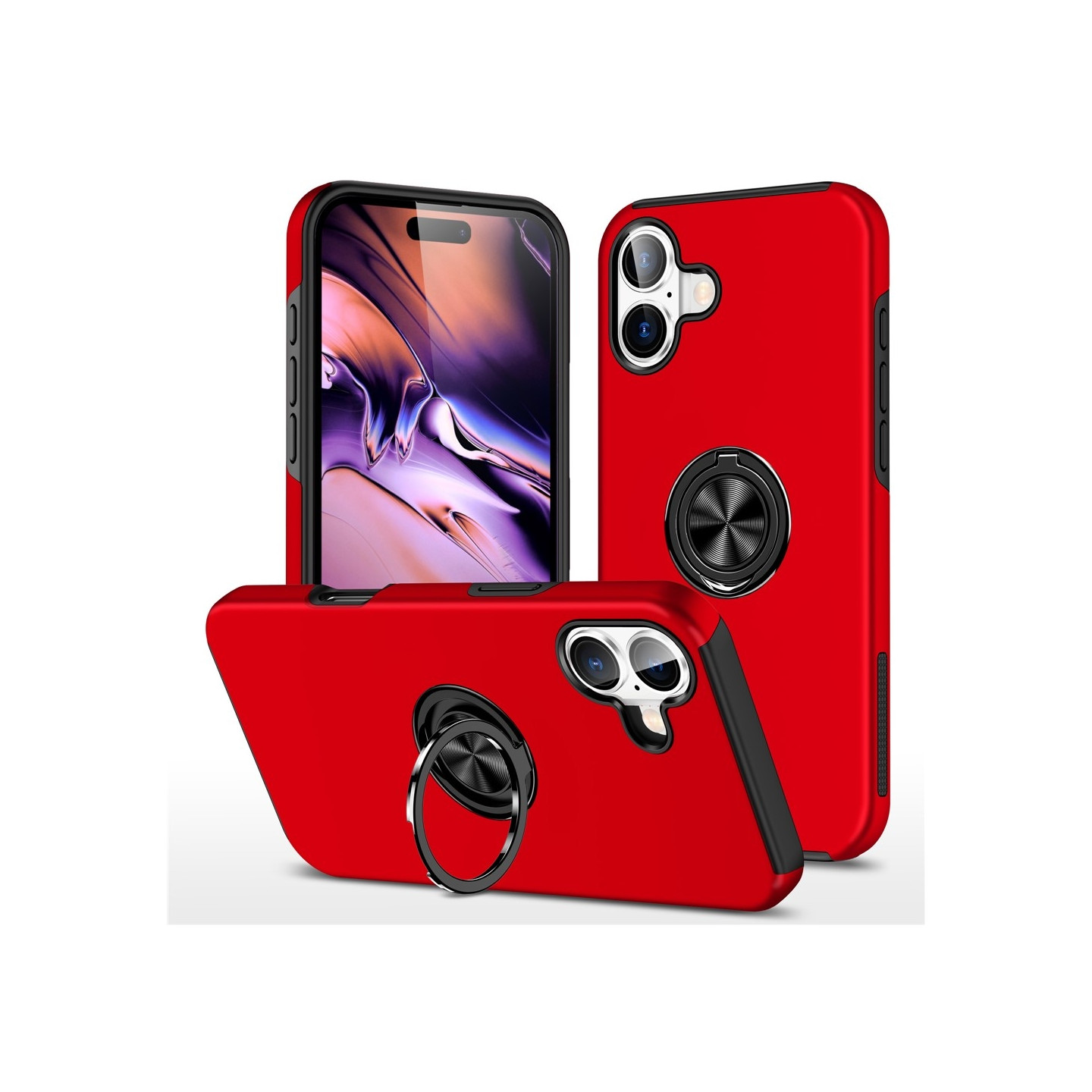 Til iPhone 17 Finger Ring Kickstand Hybrid Taske