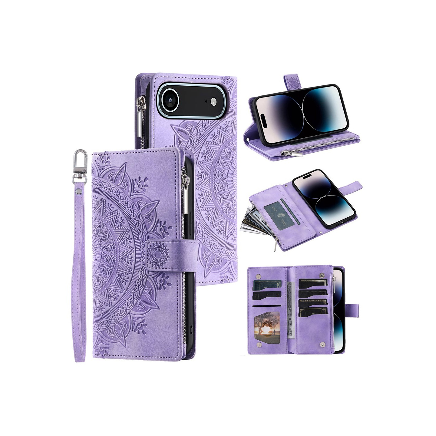 Pungetui kompatibelt med iPhone Air cover etui mandala blomstermønster