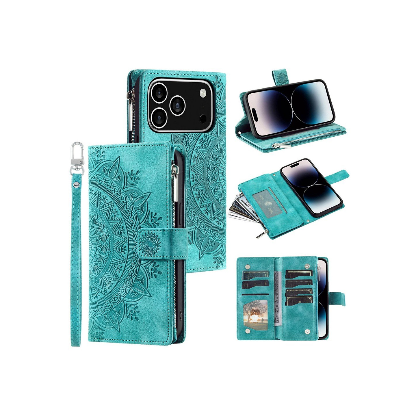 Lompakkokotelo yhteensopiva iPhone 17 Pro kotelo suojakuori mandala kukkakuvio