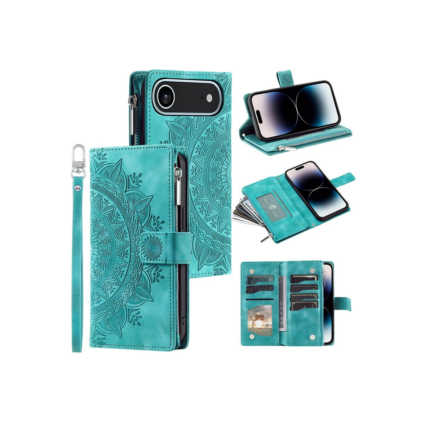 Wallet case compatible with iPhone Air case cover mandala floral pattern