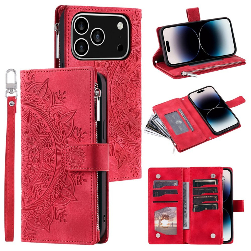 Wallet case compatible with iPhone 17 Pro case cover mandala floral pattern