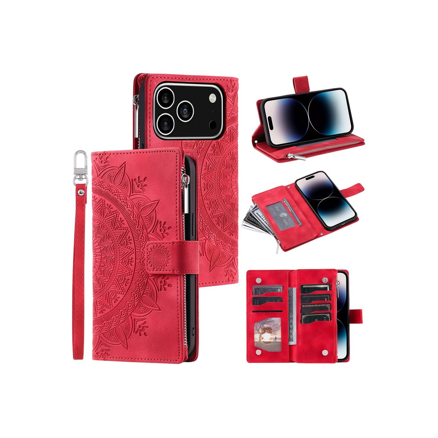 Lommeboketui kompatibelt med iPhone 17 Pro deksel etui mandala blomstermønster