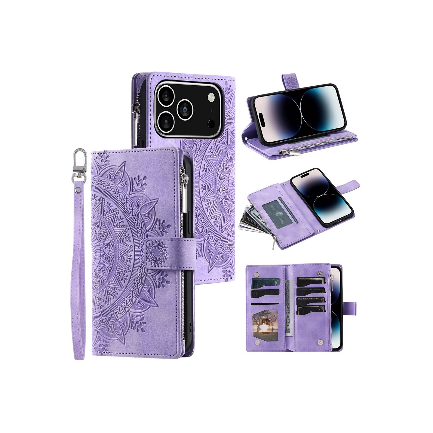 Pungetui kompatibelt med iPhone 17 Pro cover etui mandala blomstermønster