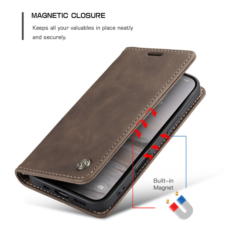 CASEME Retro Wallet Case for iPhone 17 - Coffee