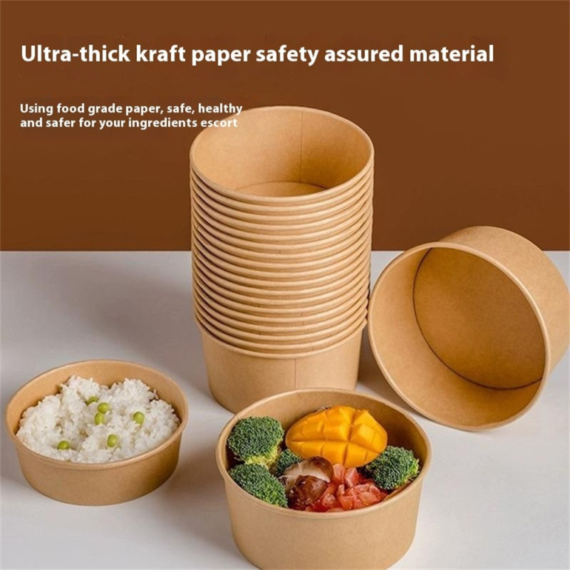 50 pcs 1300ml disposable kraft paper bowls round containers with lids for meals