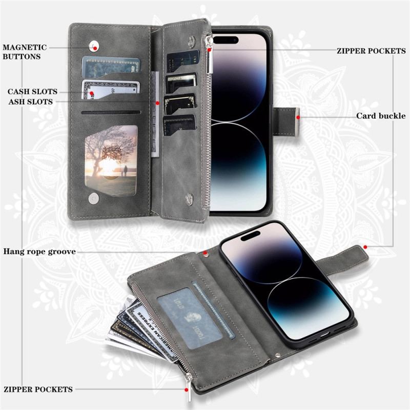 Lommeboketui kompatibelt med iPhone 17 Pro deksel etui mandala blomstermønster