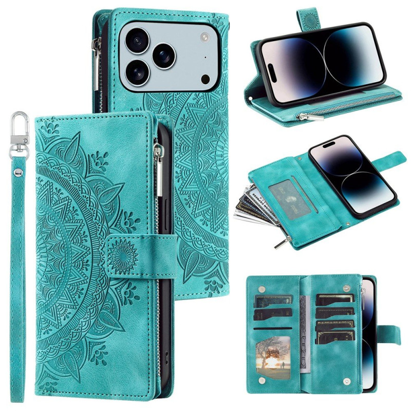Lommeboketui kompatibelt med iPhone 17 Pro Max deksel etui mandala blomstermønster - Mint