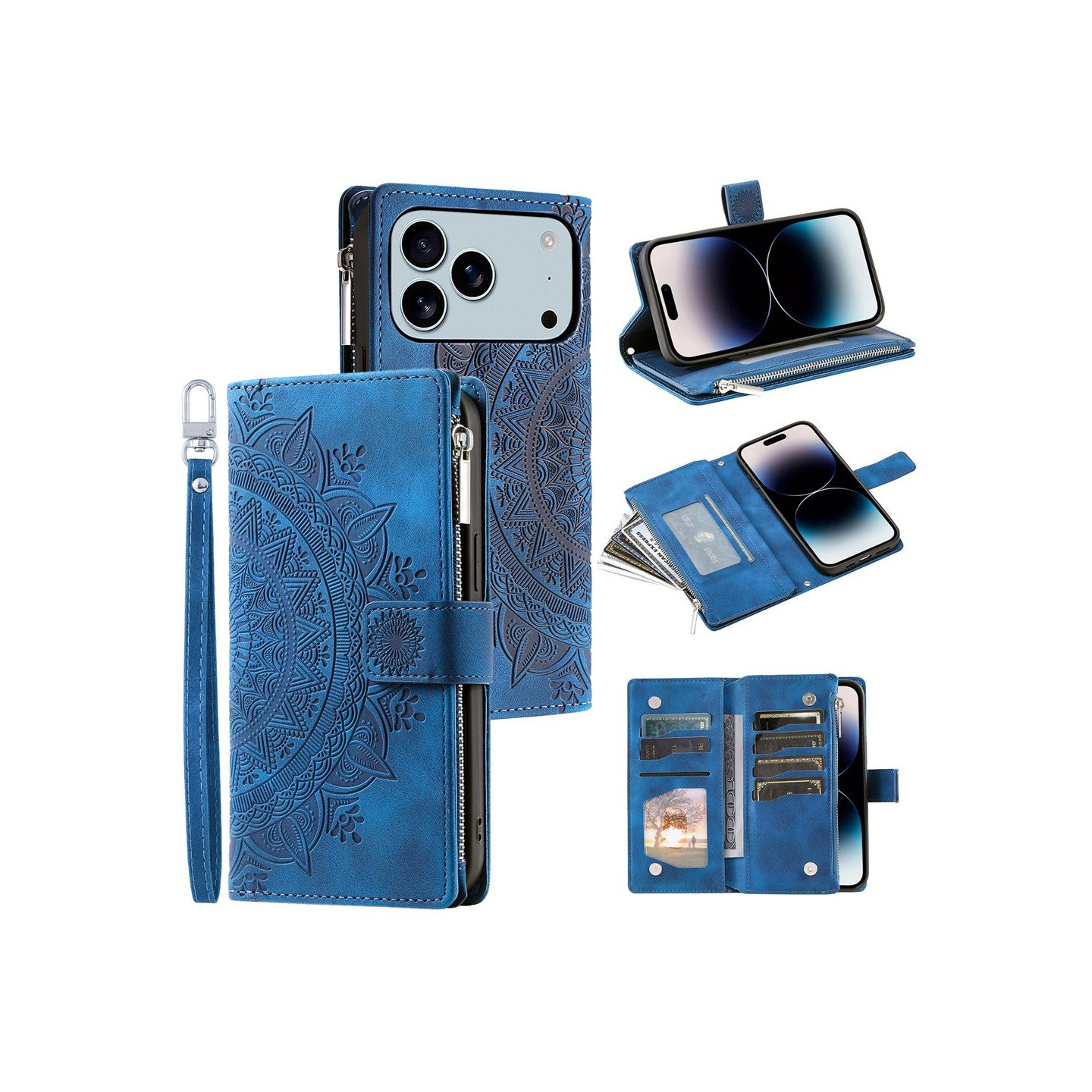 Lommeboketui kompatibelt med iPhone 17 Pro Max deksel etui mandala blomstermønster