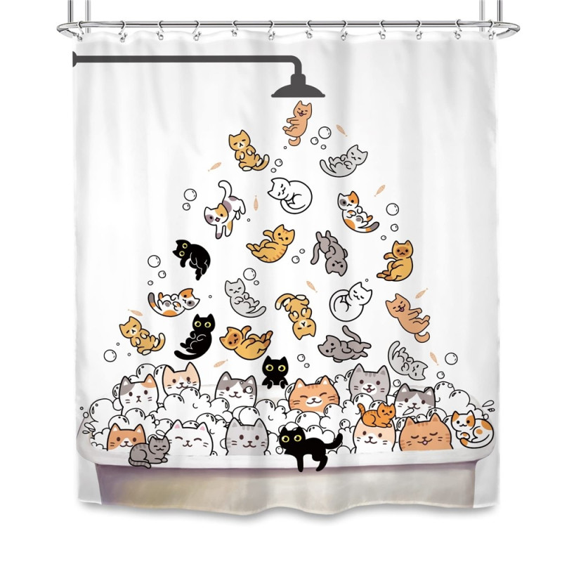Shower curtain with cartoon animal motif 180 x 180 cm incl. 12 hooks - Cats