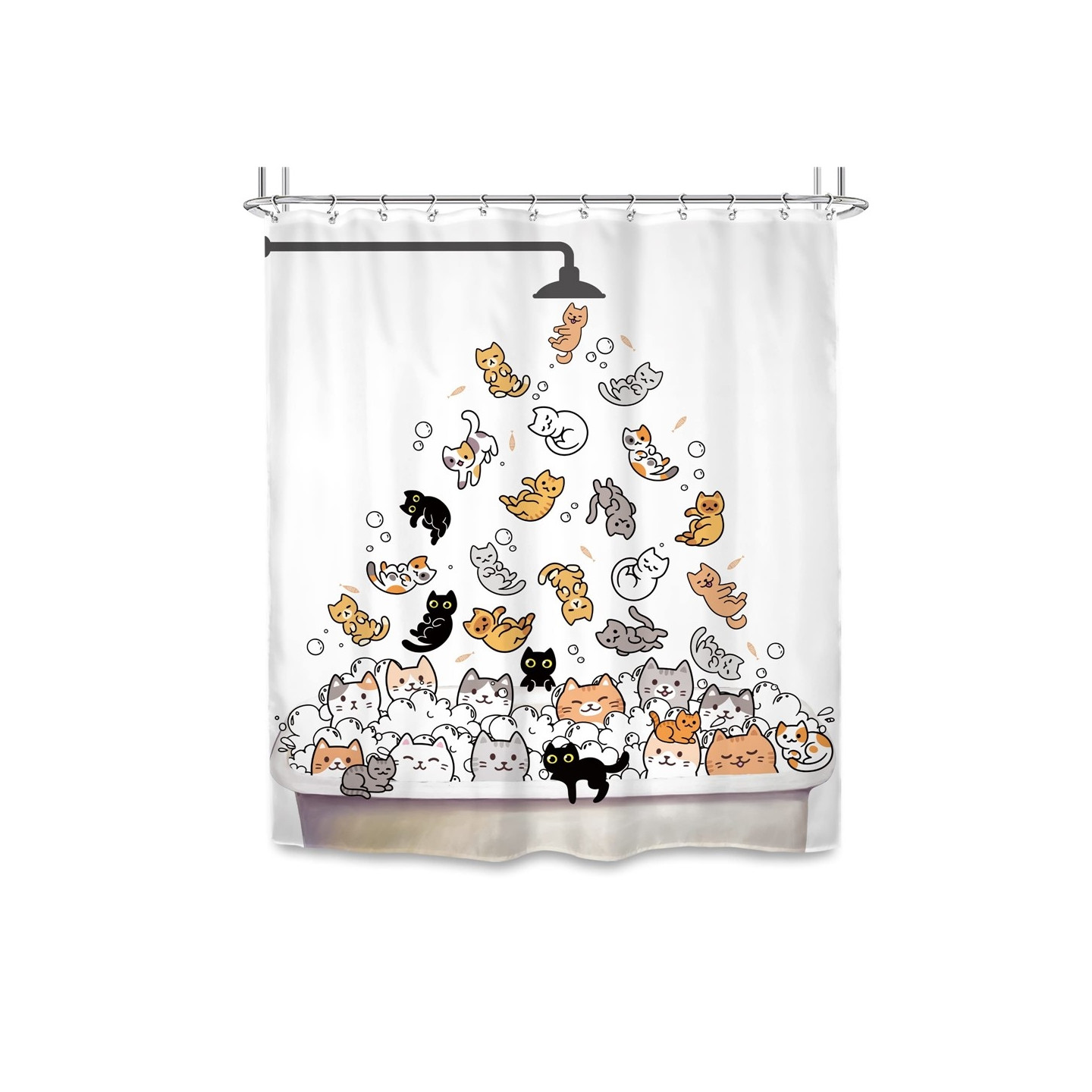 Shower curtain with cartoon animal motif 180 x 180 cm incl. 12 hooks - Cats